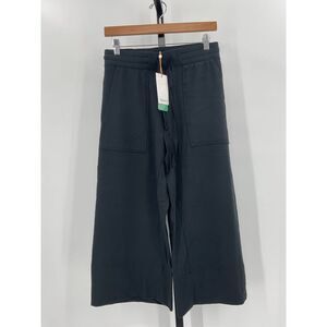 Quince Women's SuperSoft Fleece cropped Wide Leg Pants Black S